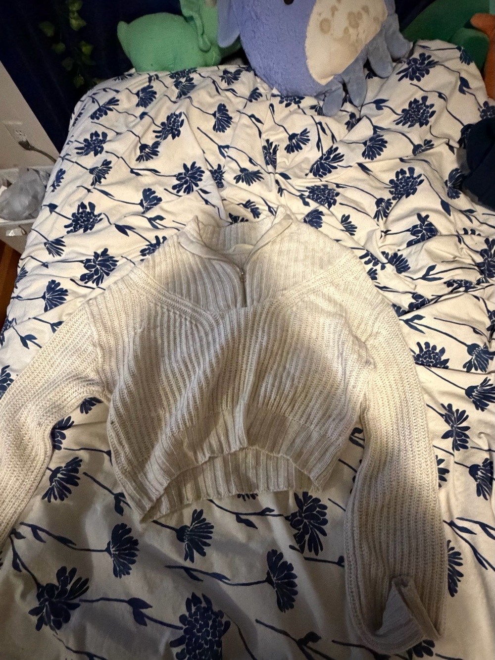 Bluenotes Cream Ribbed Cropped Crew Sweater